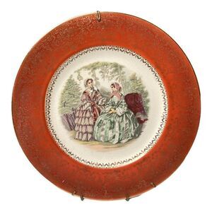 VTG Red Filagree Century Salem China Victorian Ladies Dinner Plate 23k Gold 10”
